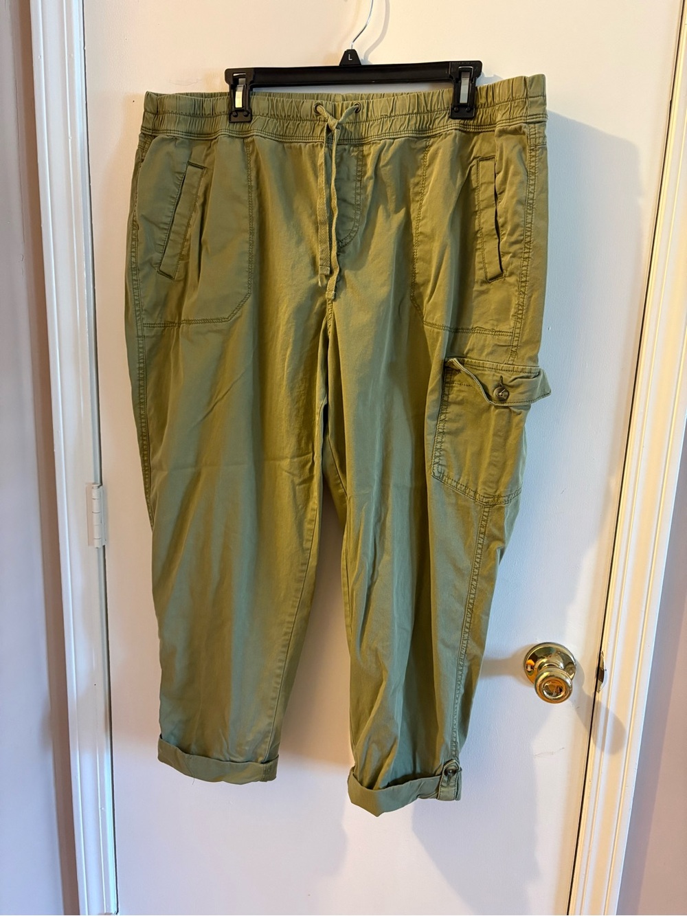 Women’s Olive Green Cargo Drawstring Pants - Size 16W
